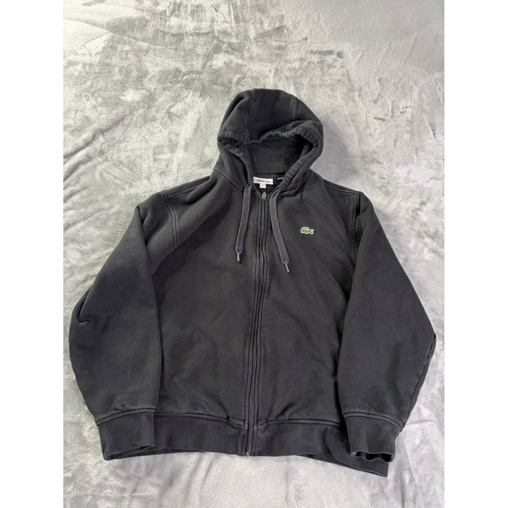 Lacoste Sport Full Zip Hoodie Sweatshirt Mens 2XL Black Long Sleeve Embroidered